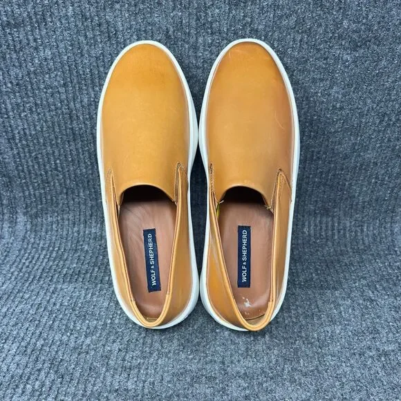 NEW Wolf & Shepherd Cruise Slip‎ On Sneakers Honey Leather Brown Shoes Mens 6.5